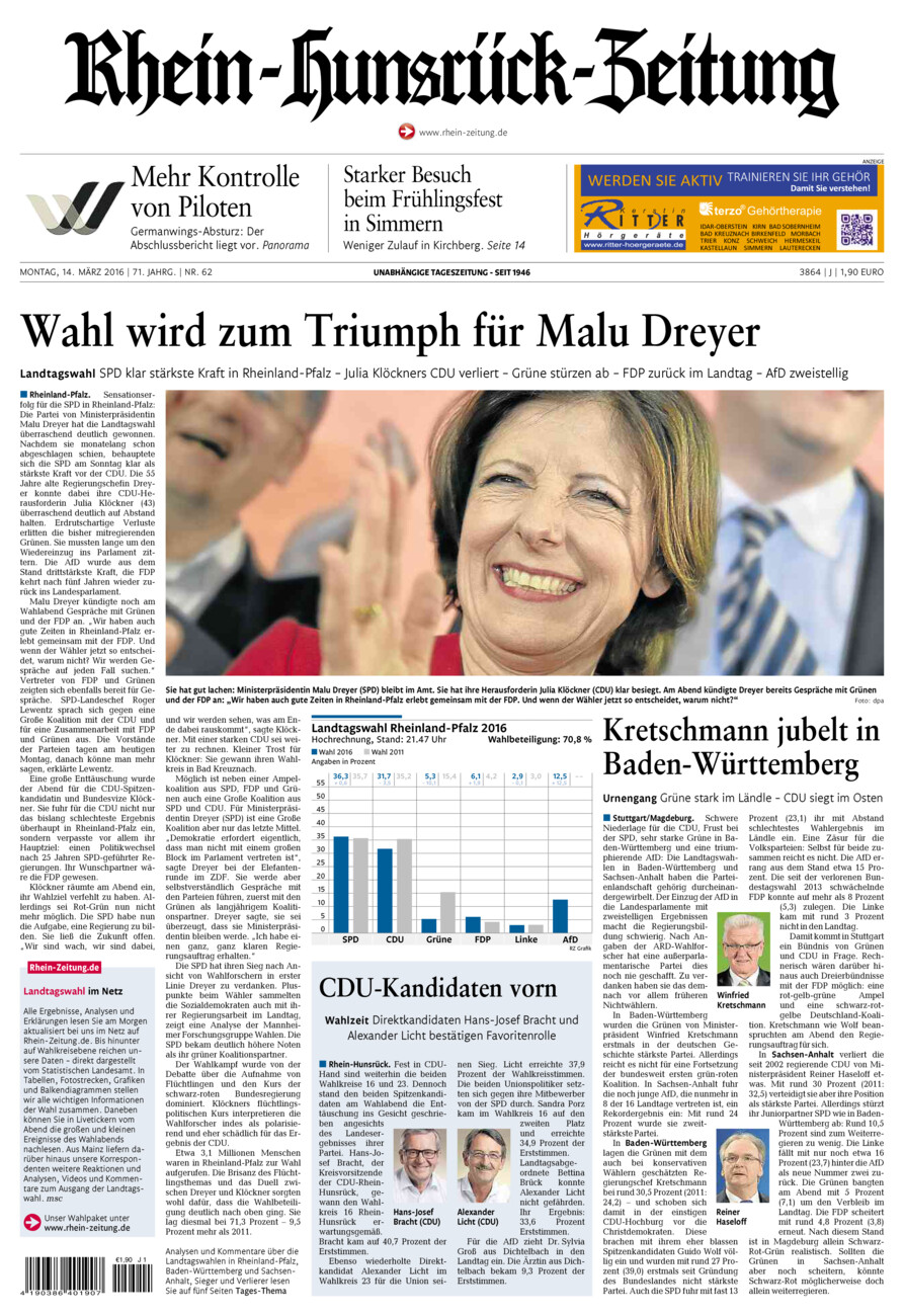 Rhein-Hunsrück-Zeitung vom Montag, 14.03.2016