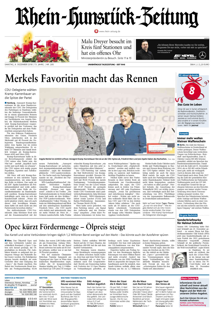 Rhein-Hunsrück-Zeitung vom Samstag, 08.12.2018