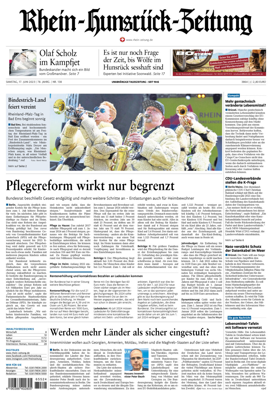 Rhein-Hunsrück-Zeitung vom Samstag, 17.06.2023