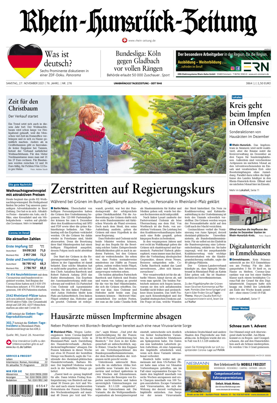 Rhein-Hunsrück-Zeitung vom Samstag, 27.11.2021