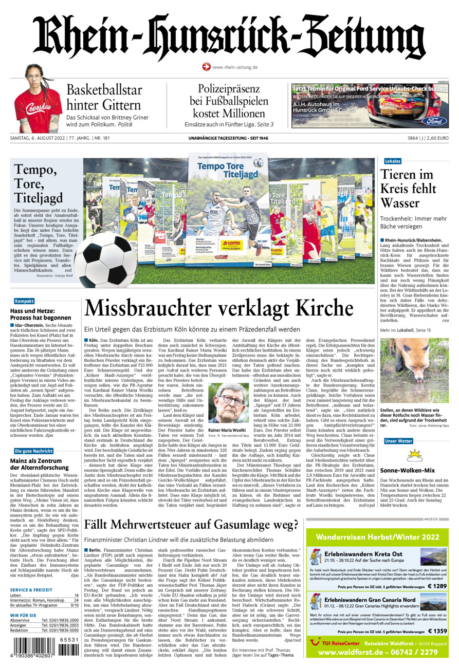Rhein-Hunsrück-Zeitung vom Samstag, 06.08.2022