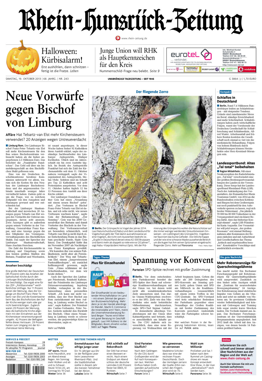 Rhein-Hunsrück-Zeitung vom Samstag, 19.10.2013
