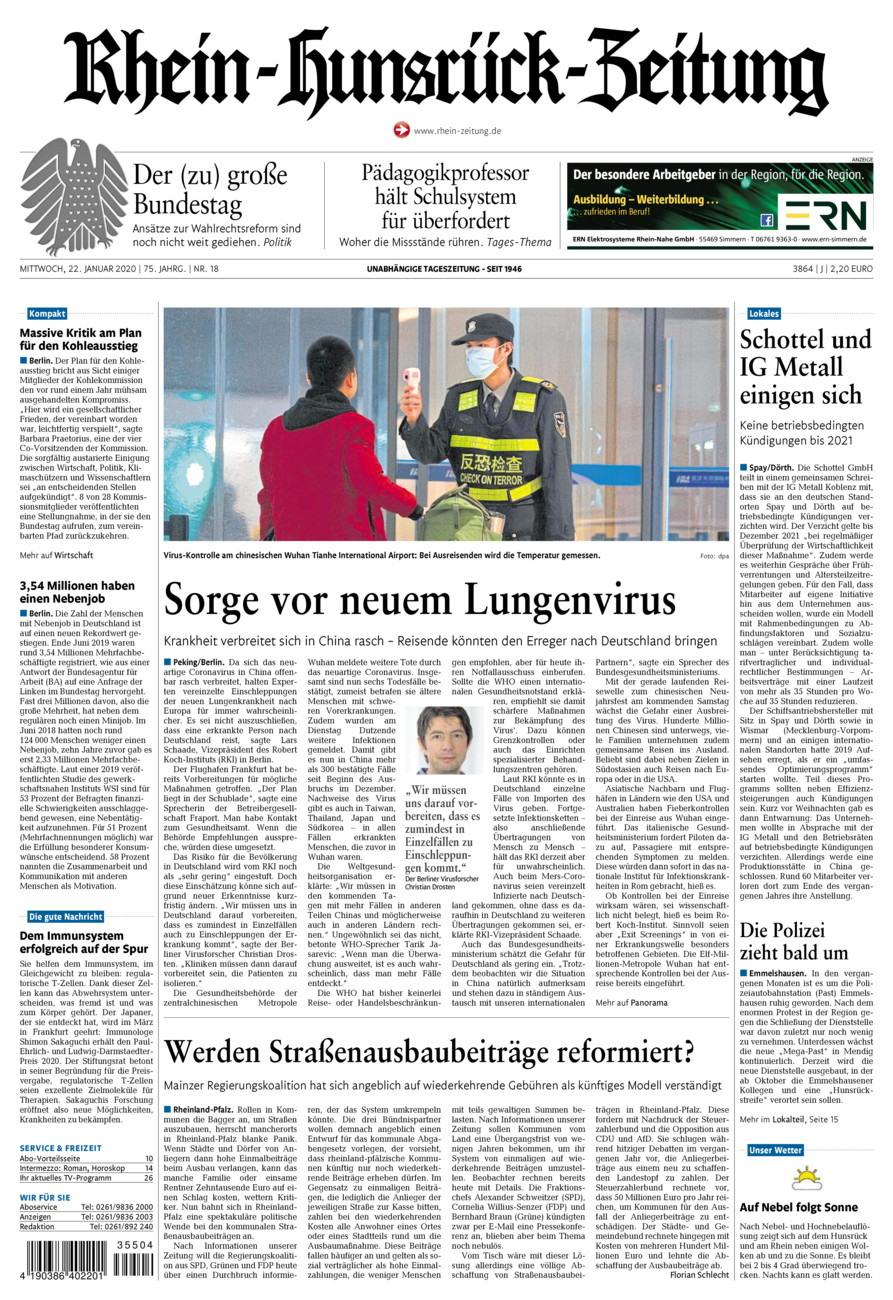 Rhein-Hunsrück-Zeitung vom Mittwoch, 22.01.2020