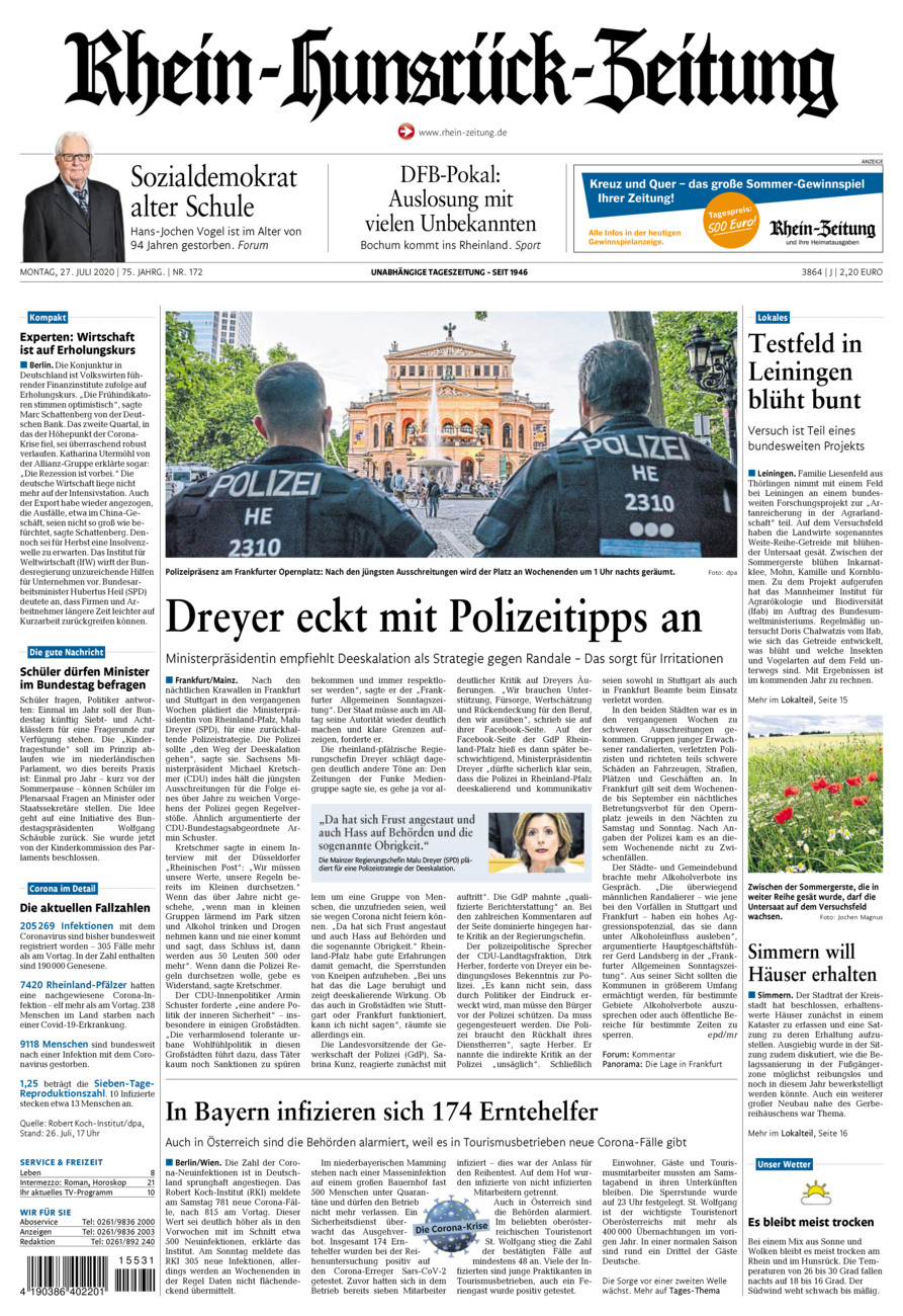 Rhein-Hunsrück-Zeitung vom Montag, 27.07.2020