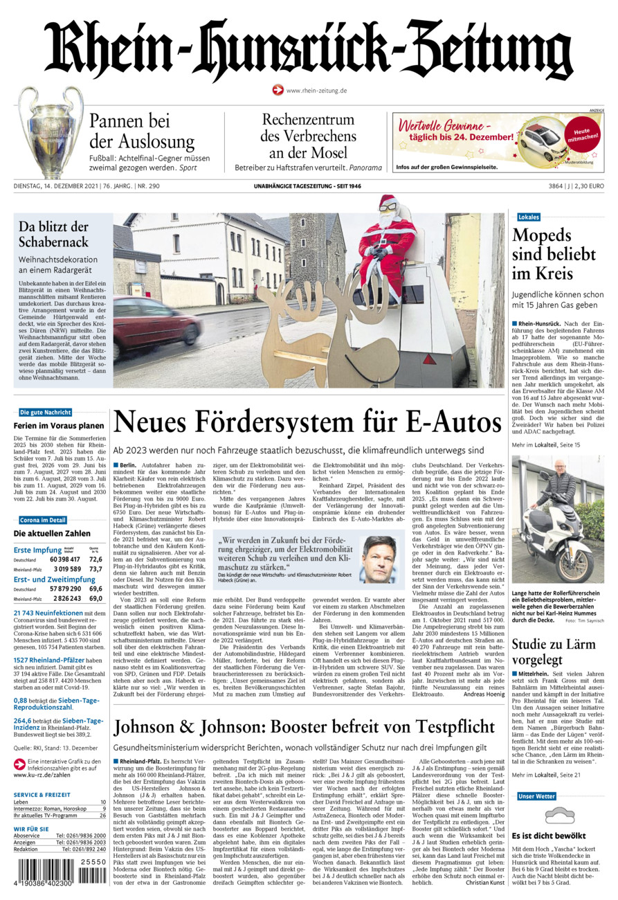 Rhein-Hunsrück-Zeitung vom Dienstag, 14.12.2021