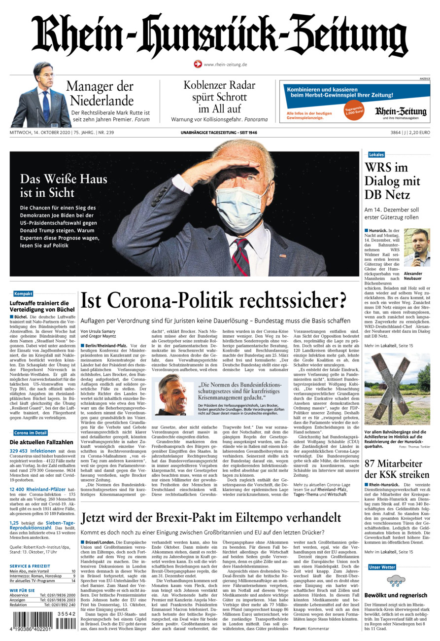 Rhein-Hunsrück-Zeitung vom Mittwoch, 14.10.2020