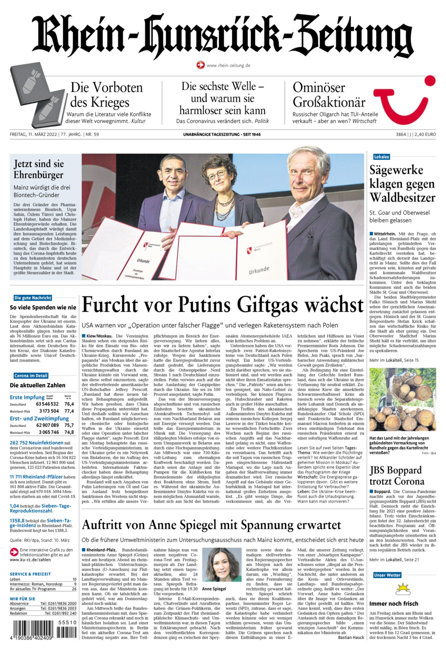 Rhein-Hunsrück-Zeitung vom Freitag, 11.03.2022