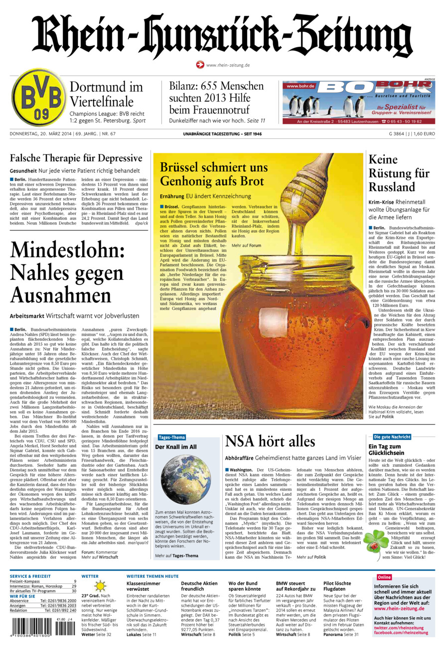 Rhein-Hunsrück-Zeitung vom Donnerstag, 20.03.2014