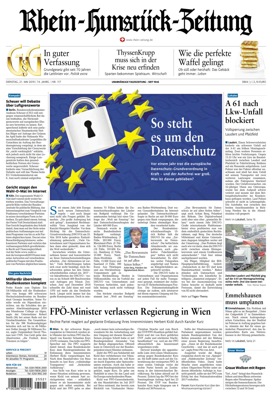 Rhein-Hunsrück-Zeitung vom Dienstag, 21.05.2019