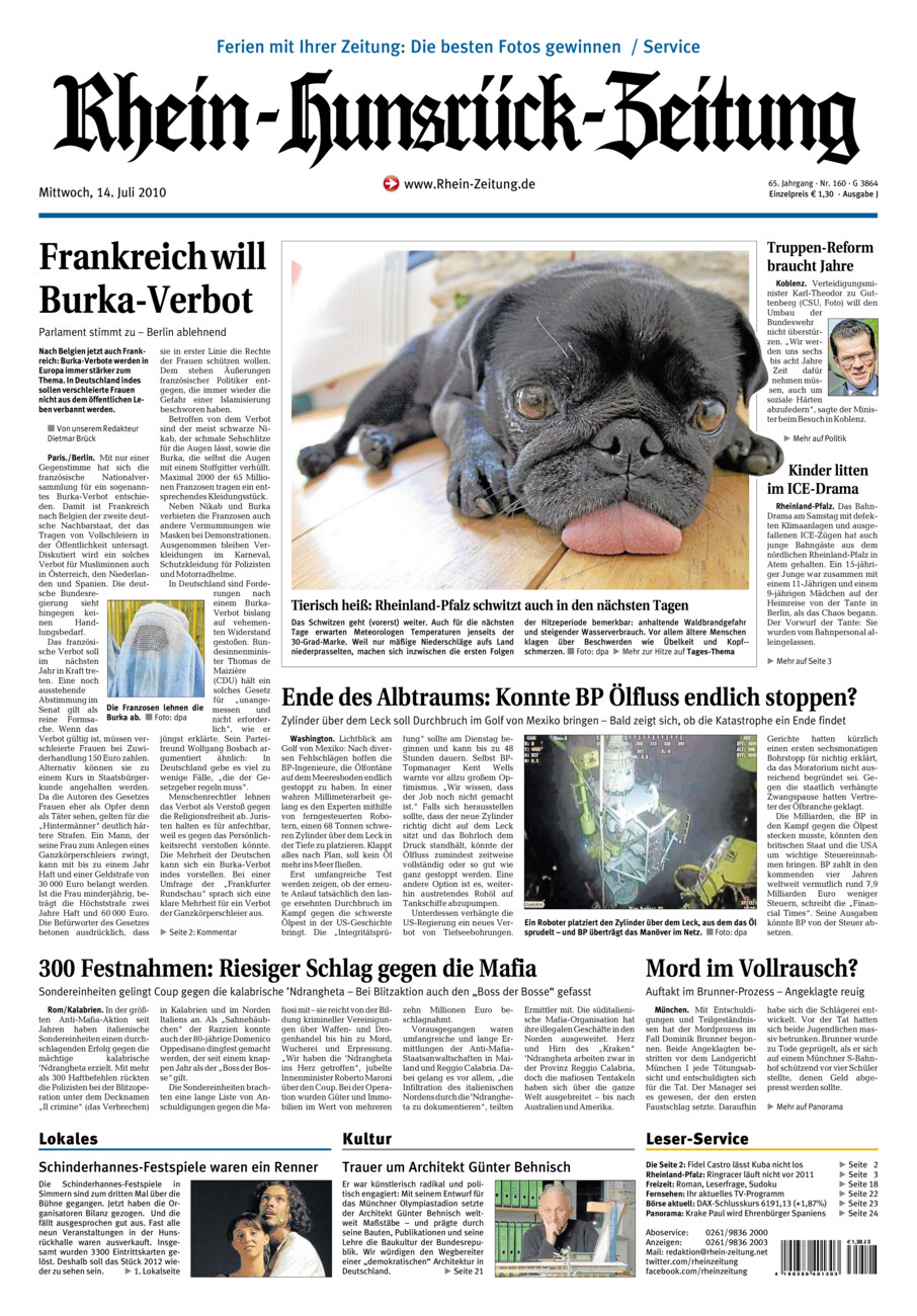 Rhein-Hunsrück-Zeitung vom Mittwoch, 14.07.2010
