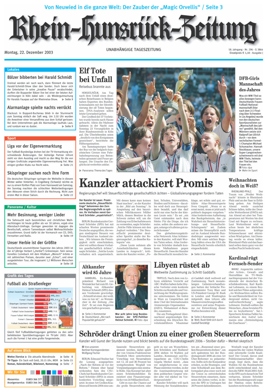 Rhein-Hunsrück-Zeitung vom Montag, 22.12.2003