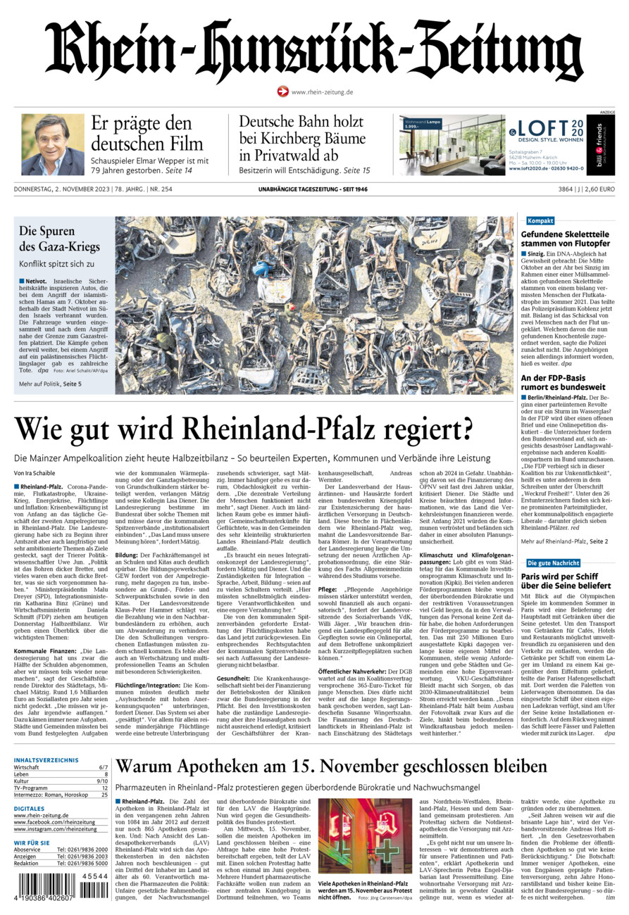 Rhein-Hunsrück-Zeitung vom Donnerstag, 02.11.2023
