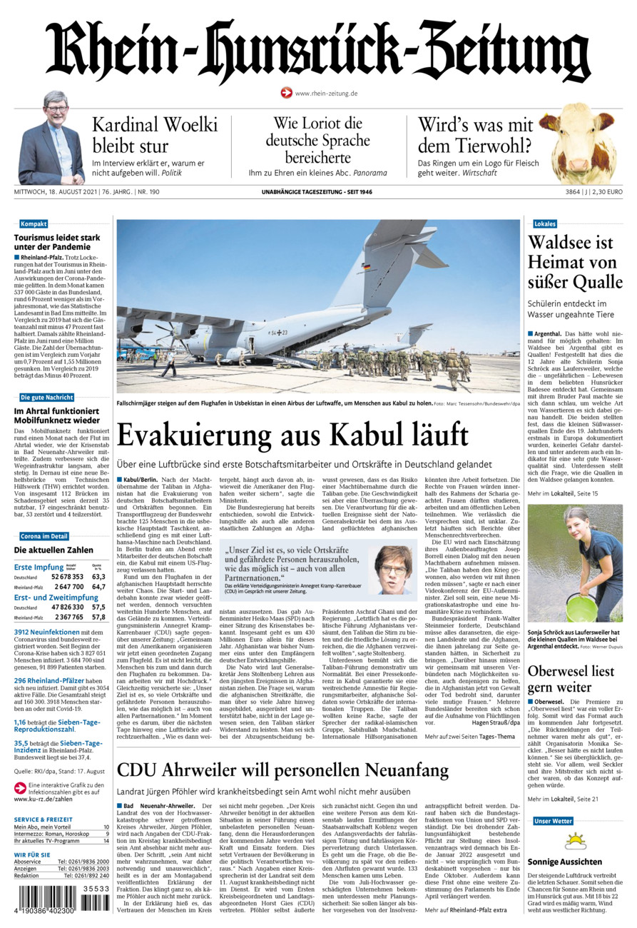 Rhein-Hunsrück-Zeitung vom Mittwoch, 18.08.2021