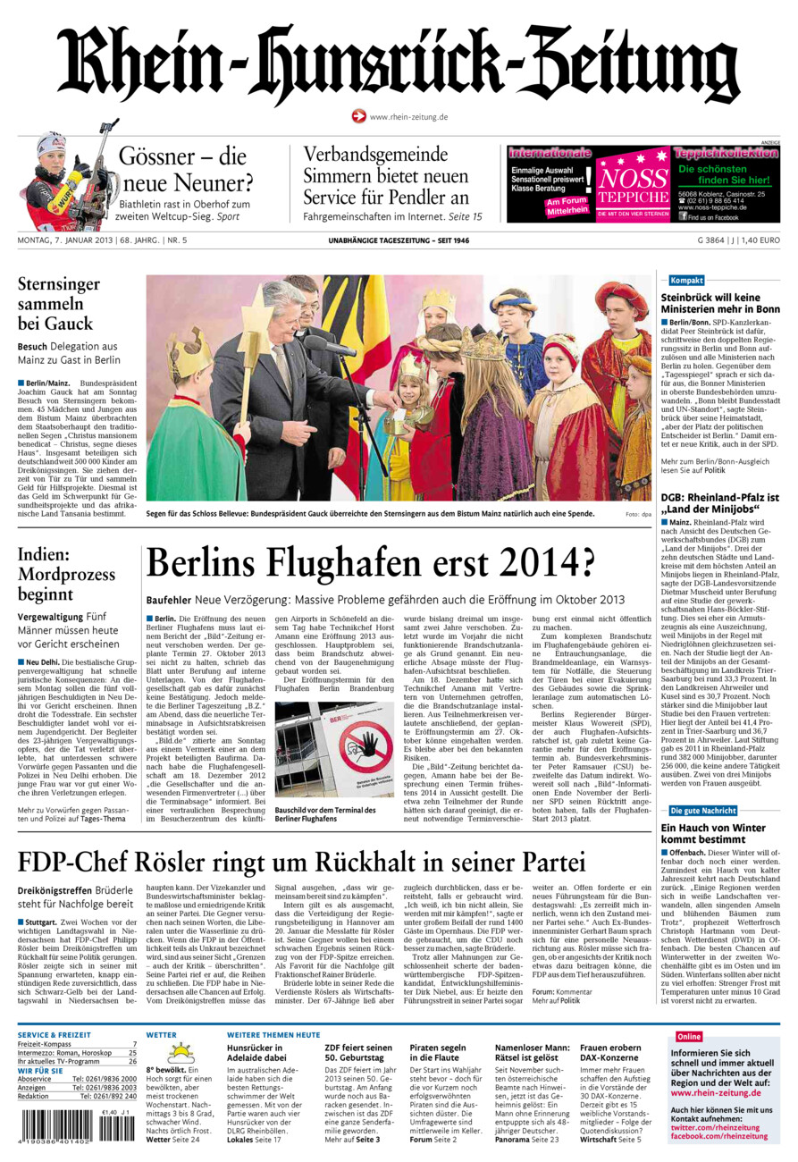 Rhein-Hunsrück-Zeitung vom Montag, 07.01.2013