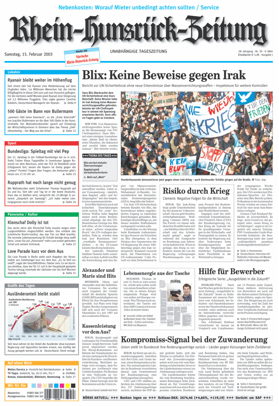 Rhein-Hunsrück-Zeitung vom Samstag, 15.02.2003