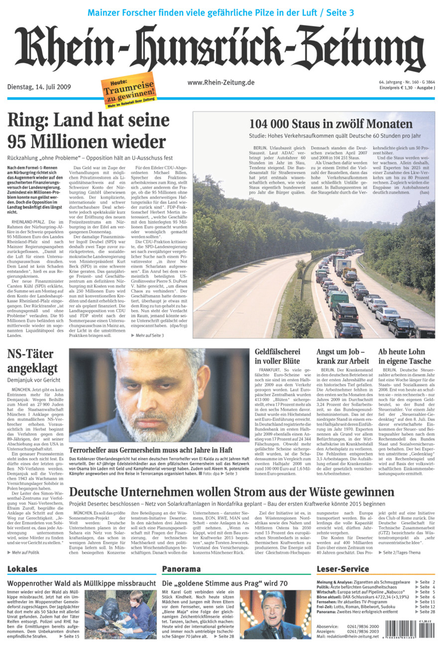 Rhein-Hunsrück-Zeitung vom Dienstag, 14.07.2009