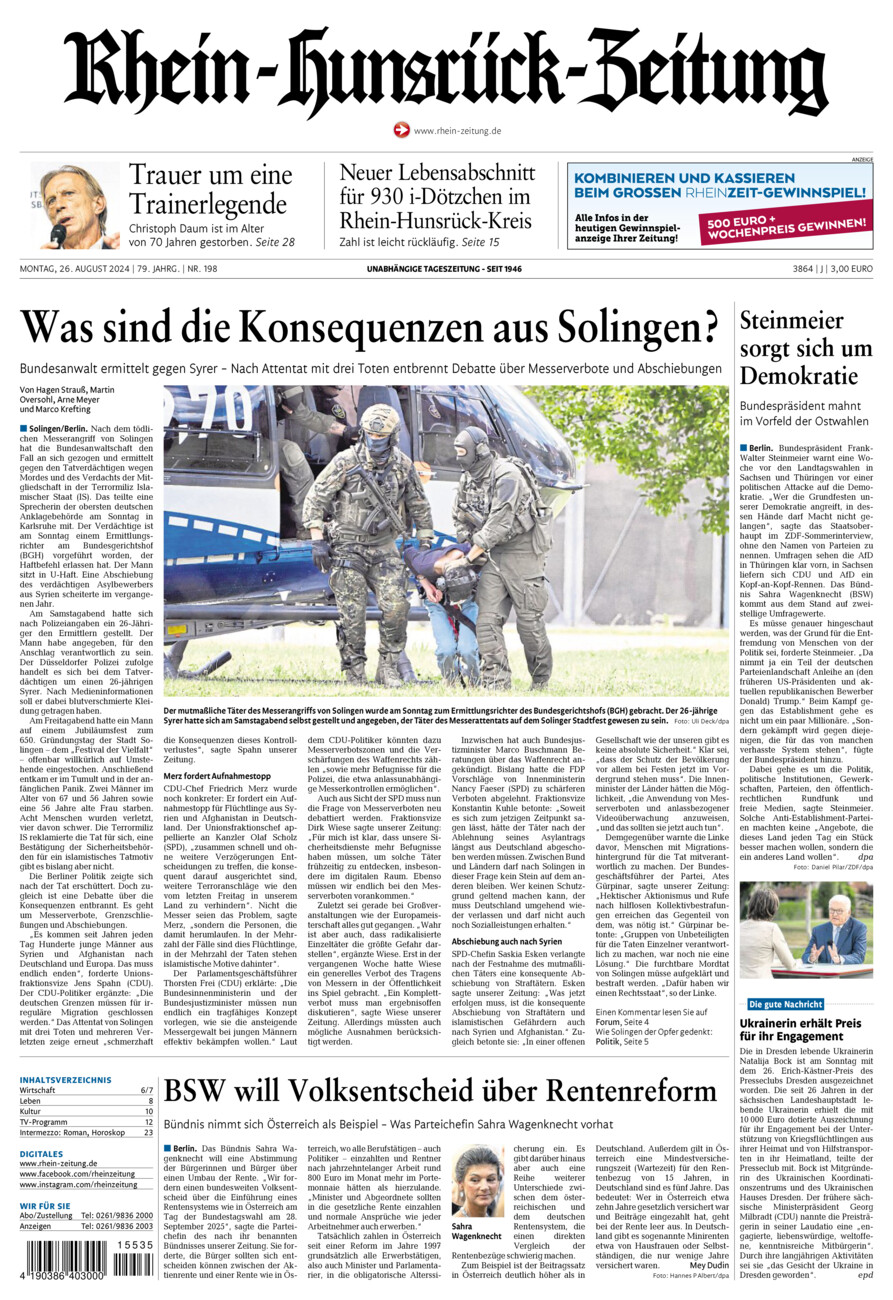 Rhein-Hunsrück-Zeitung vom Montag, 26.08.2024