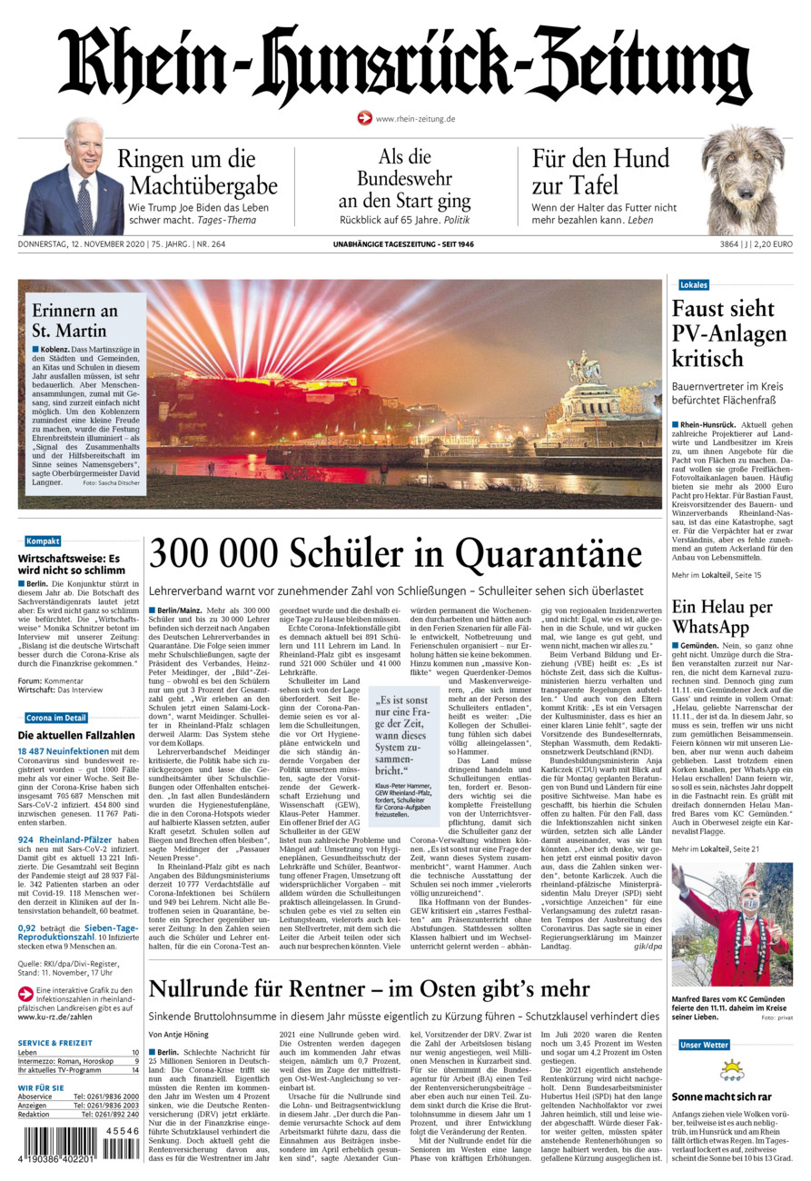 Rhein-Hunsrück-Zeitung vom Donnerstag, 12.11.2020