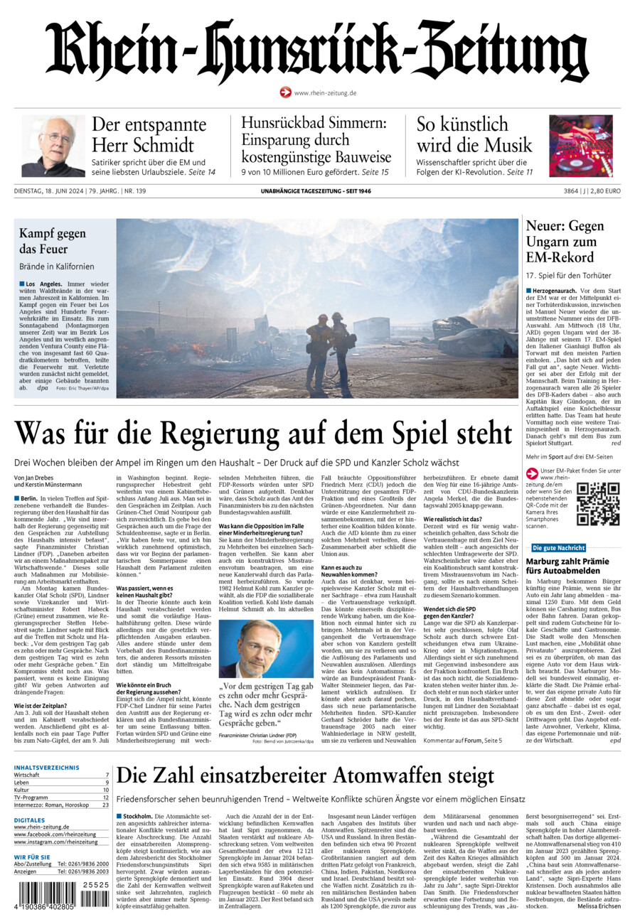Rhein-Hunsrück-Zeitung vom Dienstag, 18.06.2024