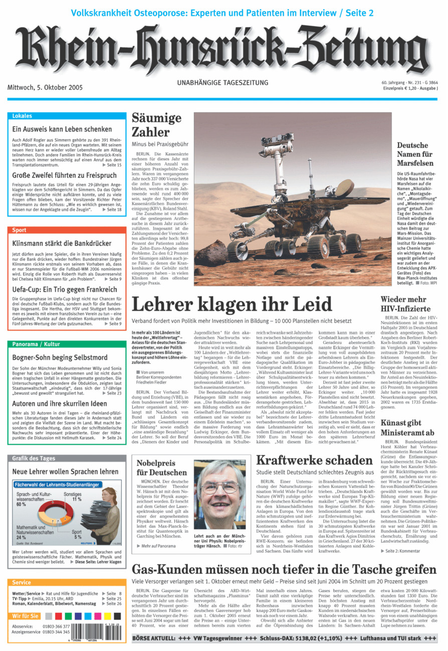 Rhein-Hunsrück-Zeitung vom Mittwoch, 05.10.2005