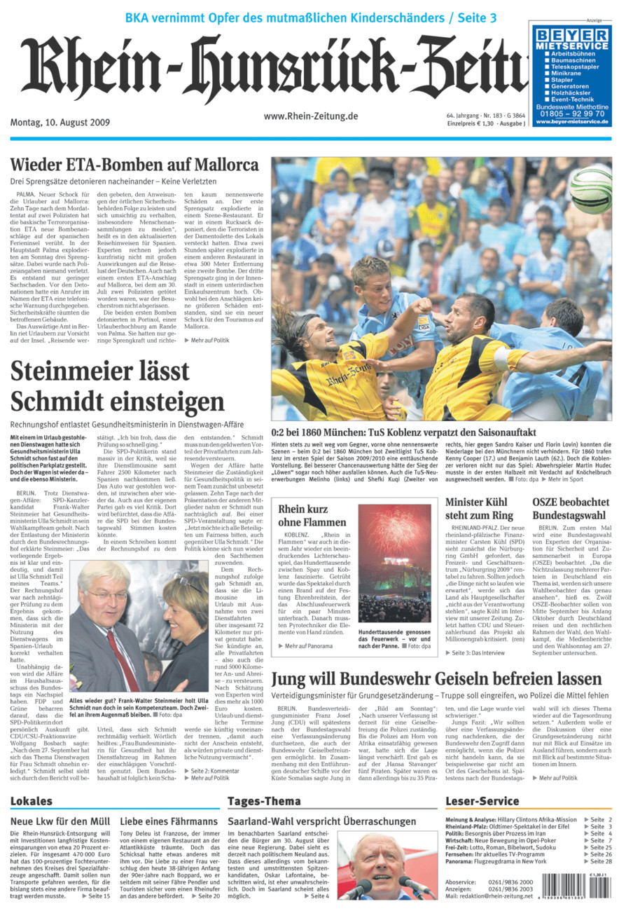 Rhein-Hunsrück-Zeitung vom Montag, 10.08.2009