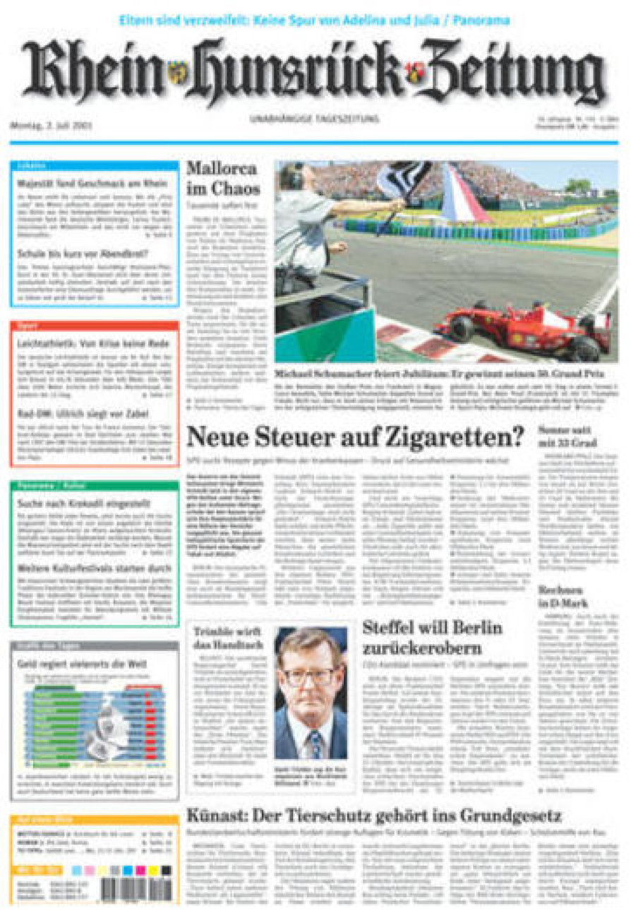 Rhein-Hunsrück-Zeitung vom Montag, 02.07.2001