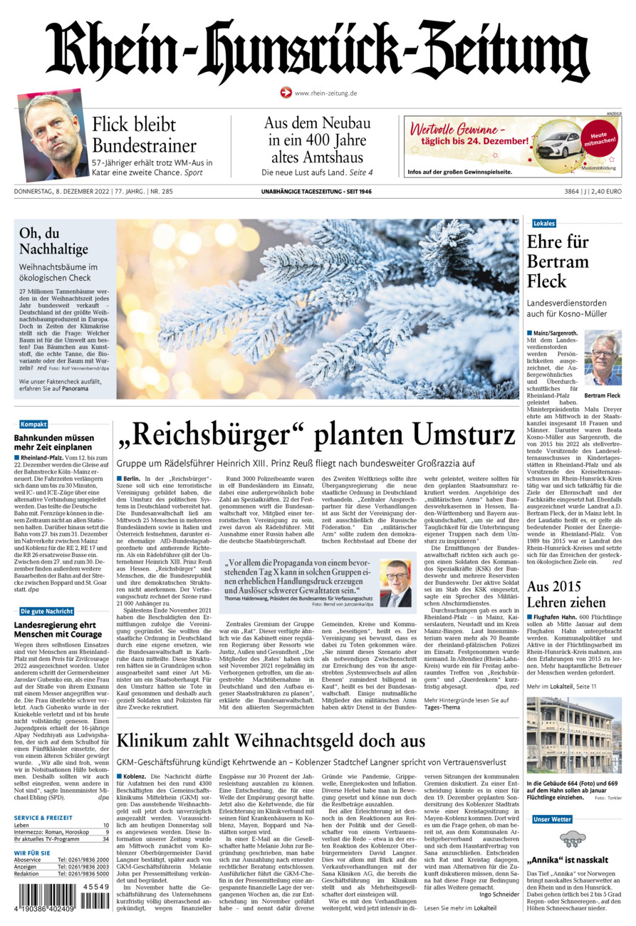 Rhein-Hunsrück-Zeitung vom Donnerstag, 08.12.2022