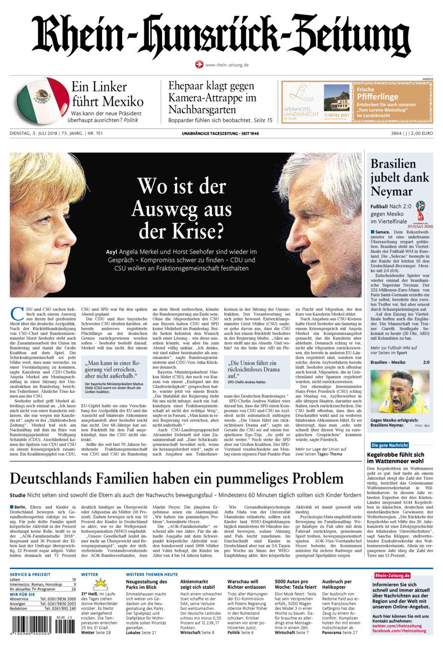 Rhein-Hunsrück-Zeitung vom Dienstag, 03.07.2018