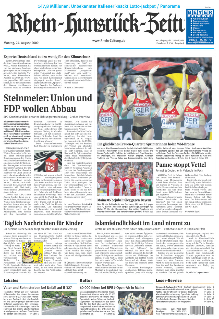Rhein-Hunsrück-Zeitung vom Montag, 24.08.2009