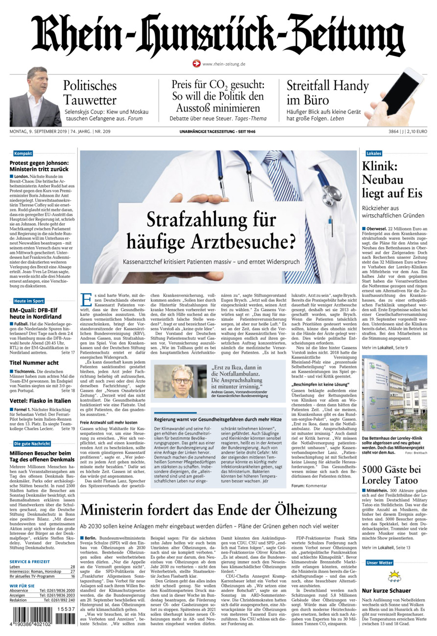 Rhein-Hunsrück-Zeitung vom Montag, 09.09.2019
