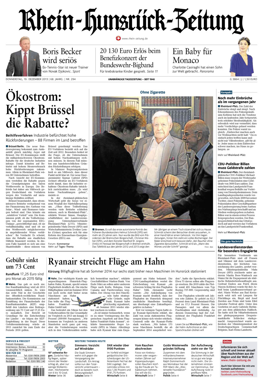 Rhein-Hunsrück-Zeitung vom Donnerstag, 19.12.2013