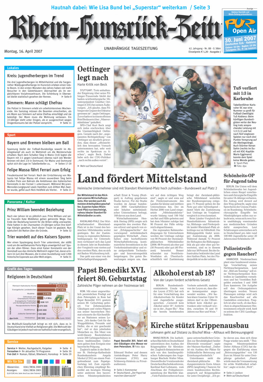 Rhein-Hunsrück-Zeitung vom Montag, 16.04.2007