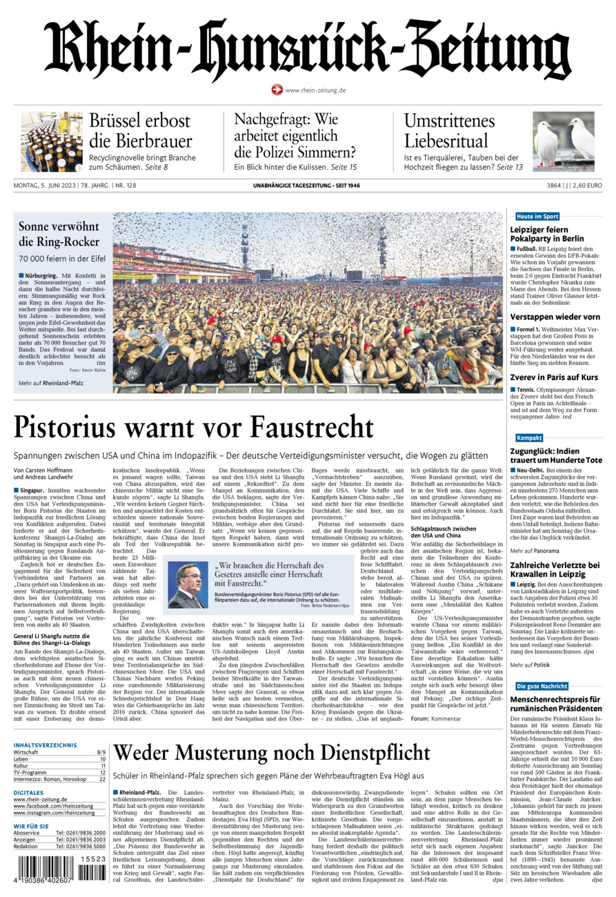 Rhein-Hunsrück-Zeitung vom Montag, 05.06.2023