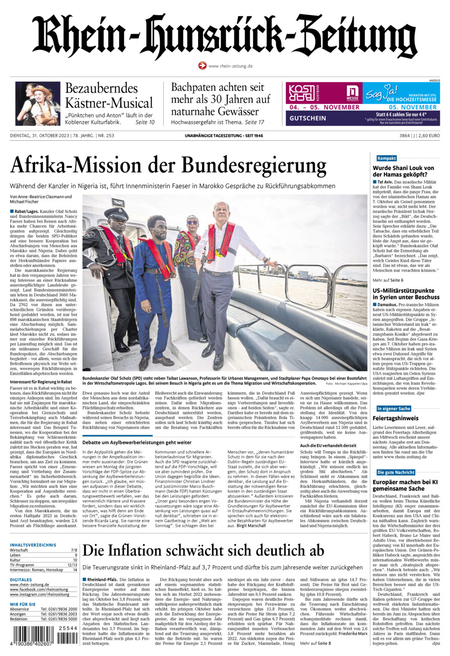 Rhein-Hunsrück-Zeitung vom Dienstag, 31.10.2023
