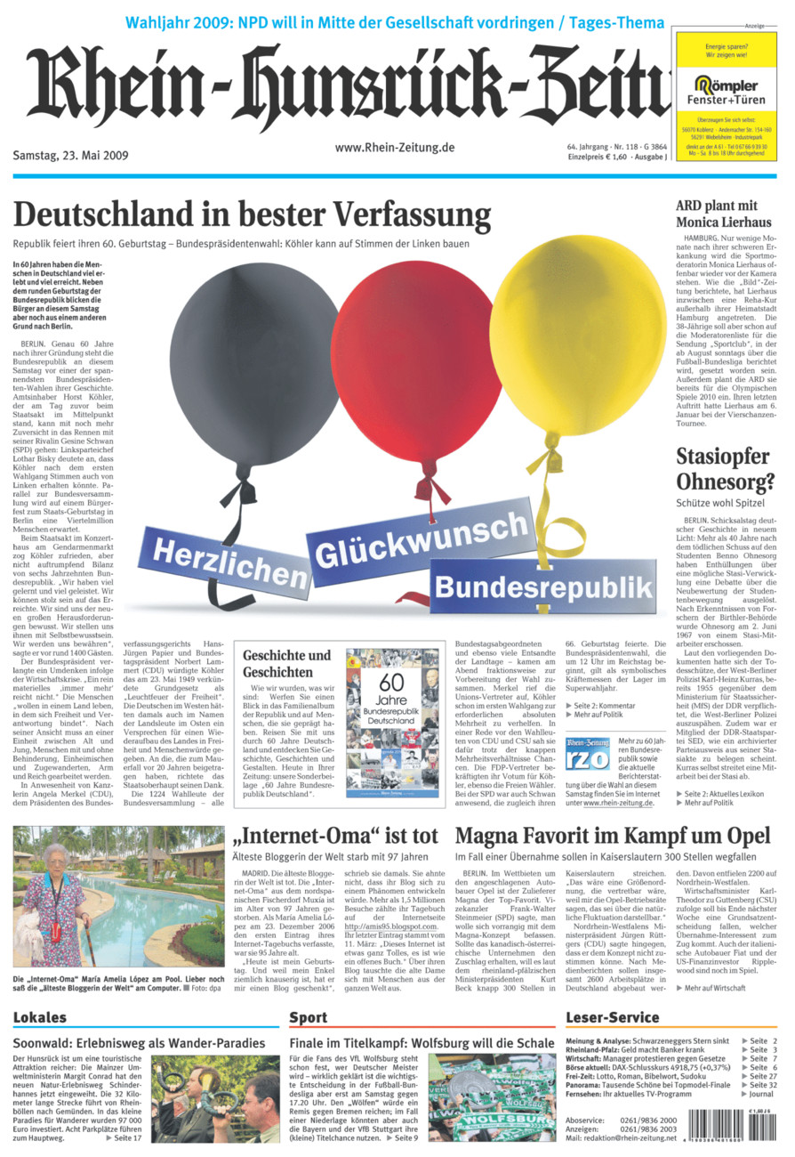 Rhein-Hunsrück-Zeitung vom Samstag, 23.05.2009
