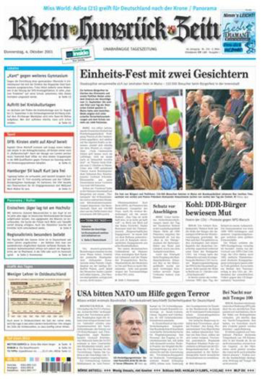Rhein-Hunsrück-Zeitung vom Donnerstag, 04.10.2001