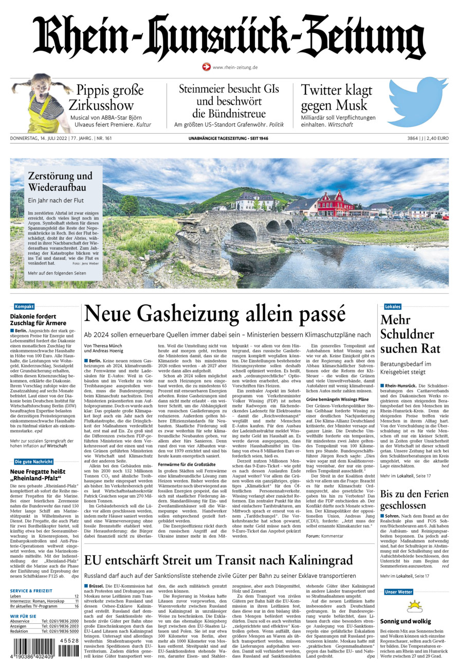 Rhein-Hunsrück-Zeitung vom Donnerstag, 14.07.2022