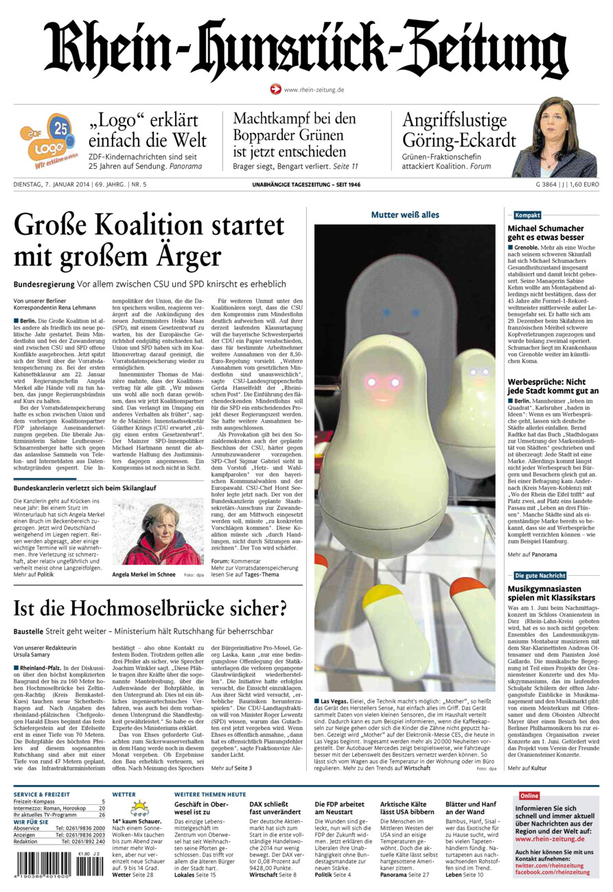 Rhein-Hunsrück-Zeitung vom Dienstag, 07.01.2014