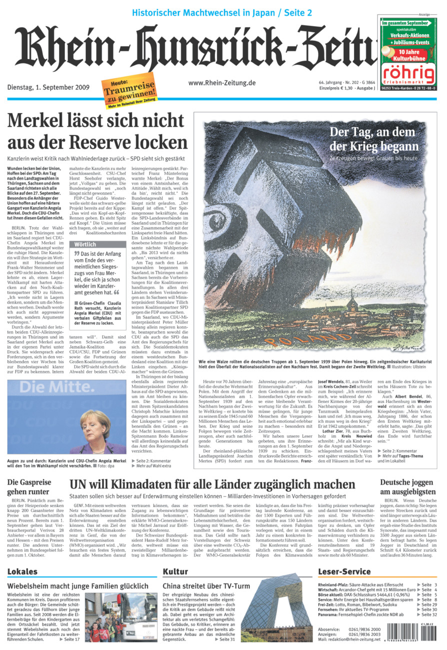 Rhein-Hunsrück-Zeitung vom Dienstag, 01.09.2009