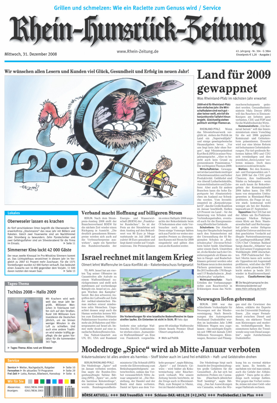 Rhein-Hunsrück-Zeitung vom Mittwoch, 31.12.2008