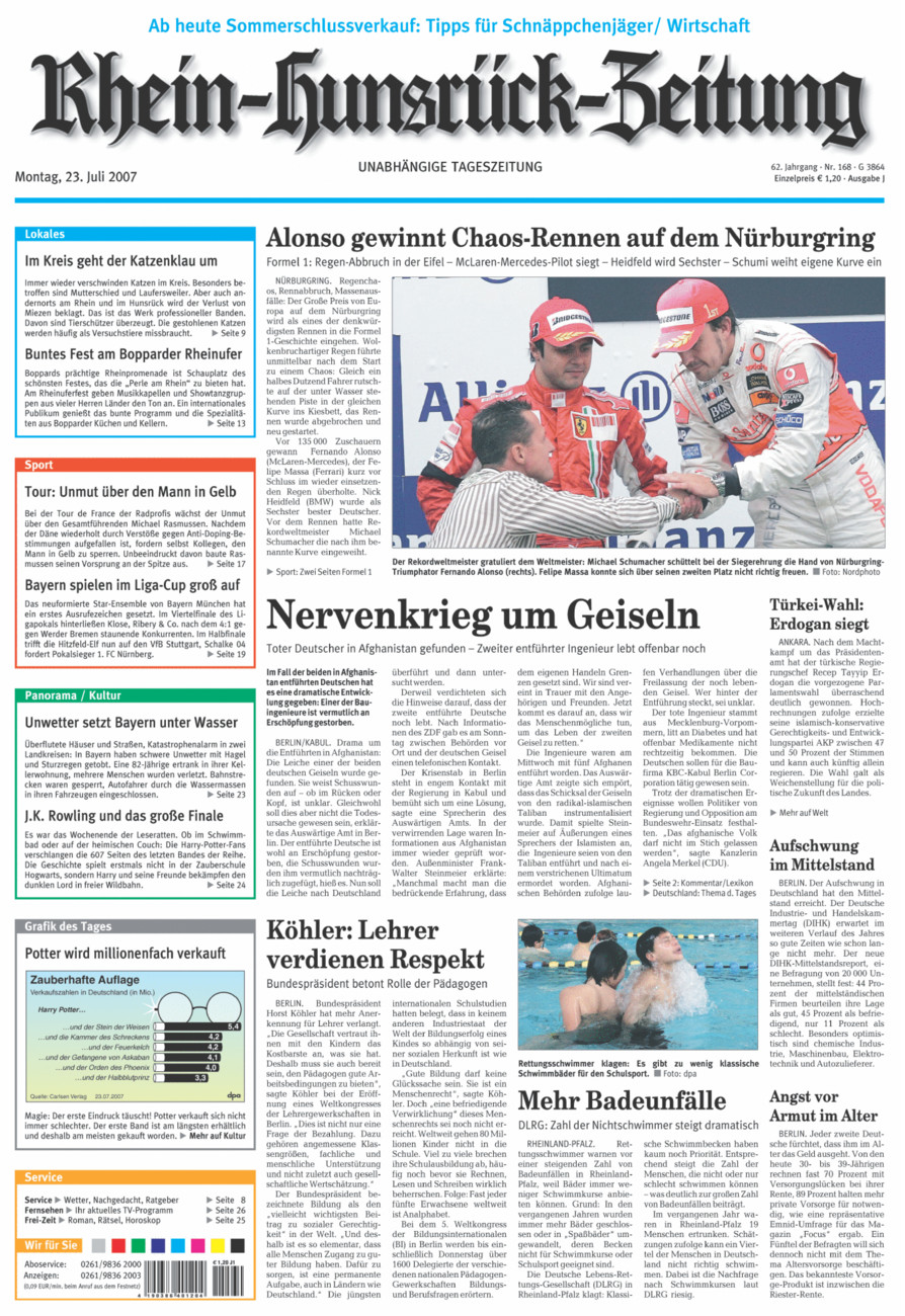 Rhein-Hunsrück-Zeitung vom Montag, 23.07.2007