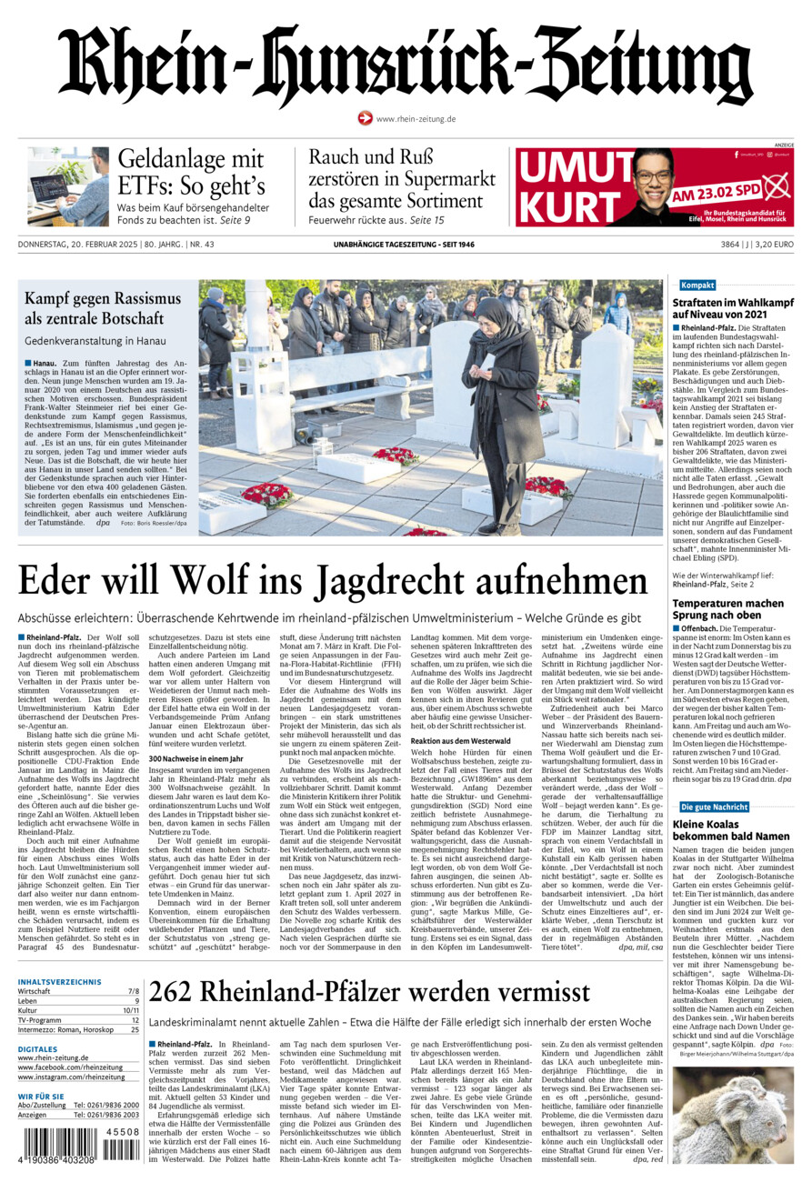 Rhein-Hunsrück-Zeitung vom Donnerstag, 20.02.2025