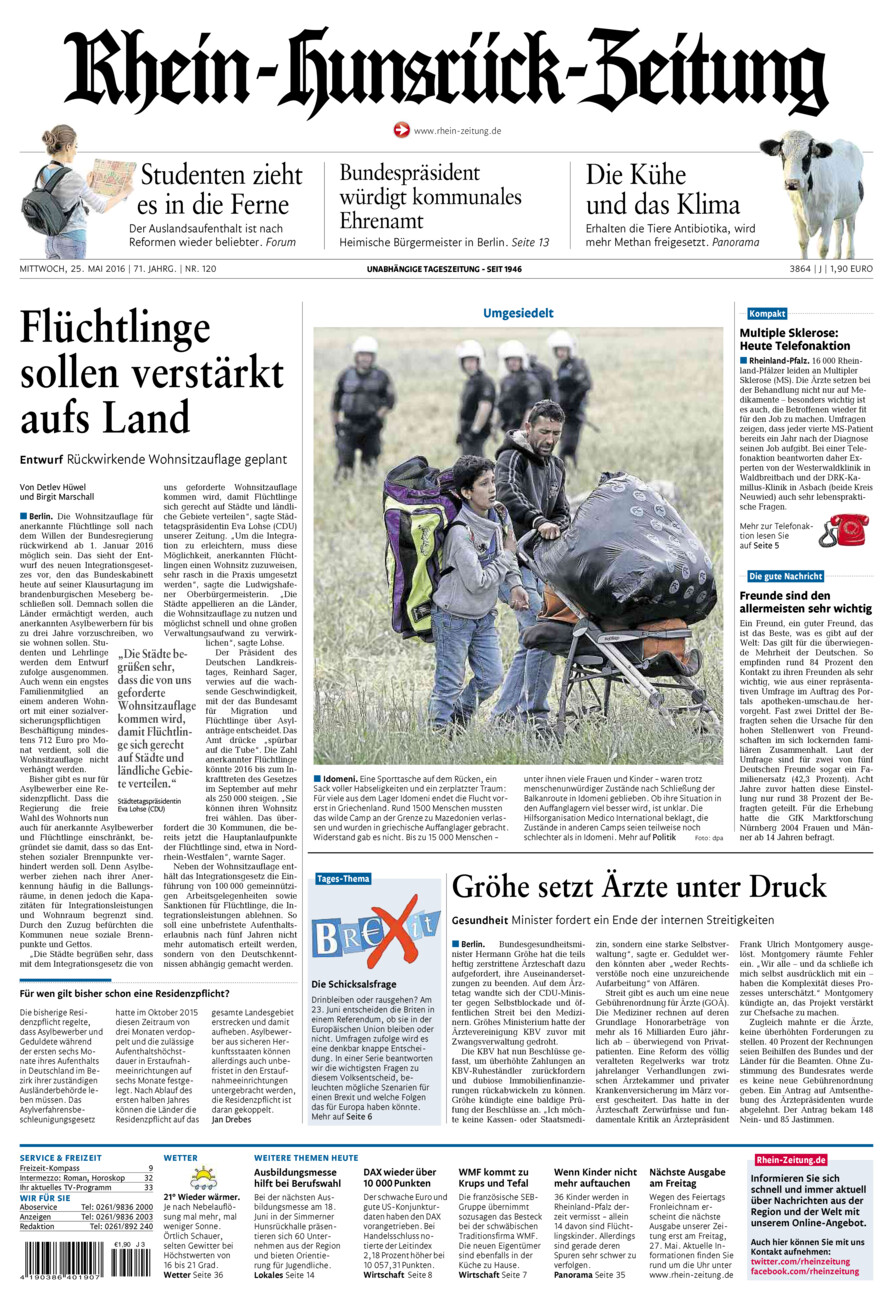 Rhein-Hunsrück-Zeitung vom Mittwoch, 25.05.2016