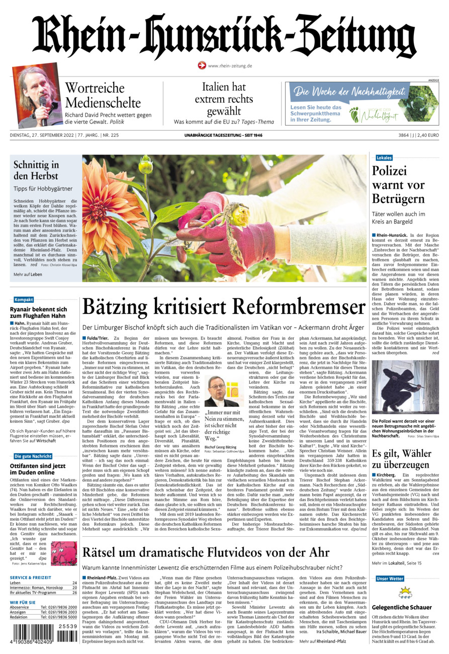 Rhein-Hunsrück-Zeitung vom Dienstag, 27.09.2022