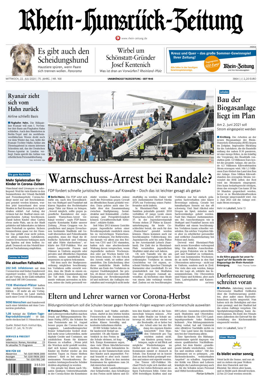 Rhein-Hunsrück-Zeitung vom Mittwoch, 22.07.2020