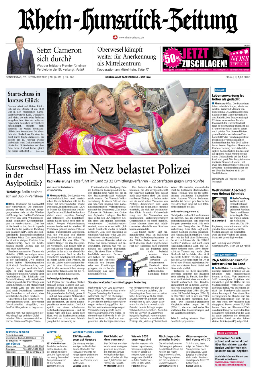 Rhein-Hunsrück-Zeitung vom Donnerstag, 12.11.2015
