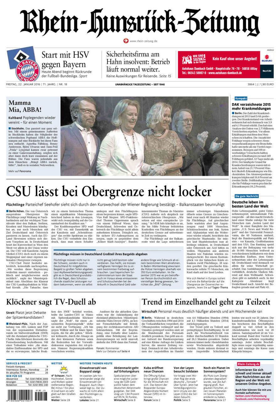 Rhein-Hunsrück-Zeitung vom Freitag, 22.01.2016
