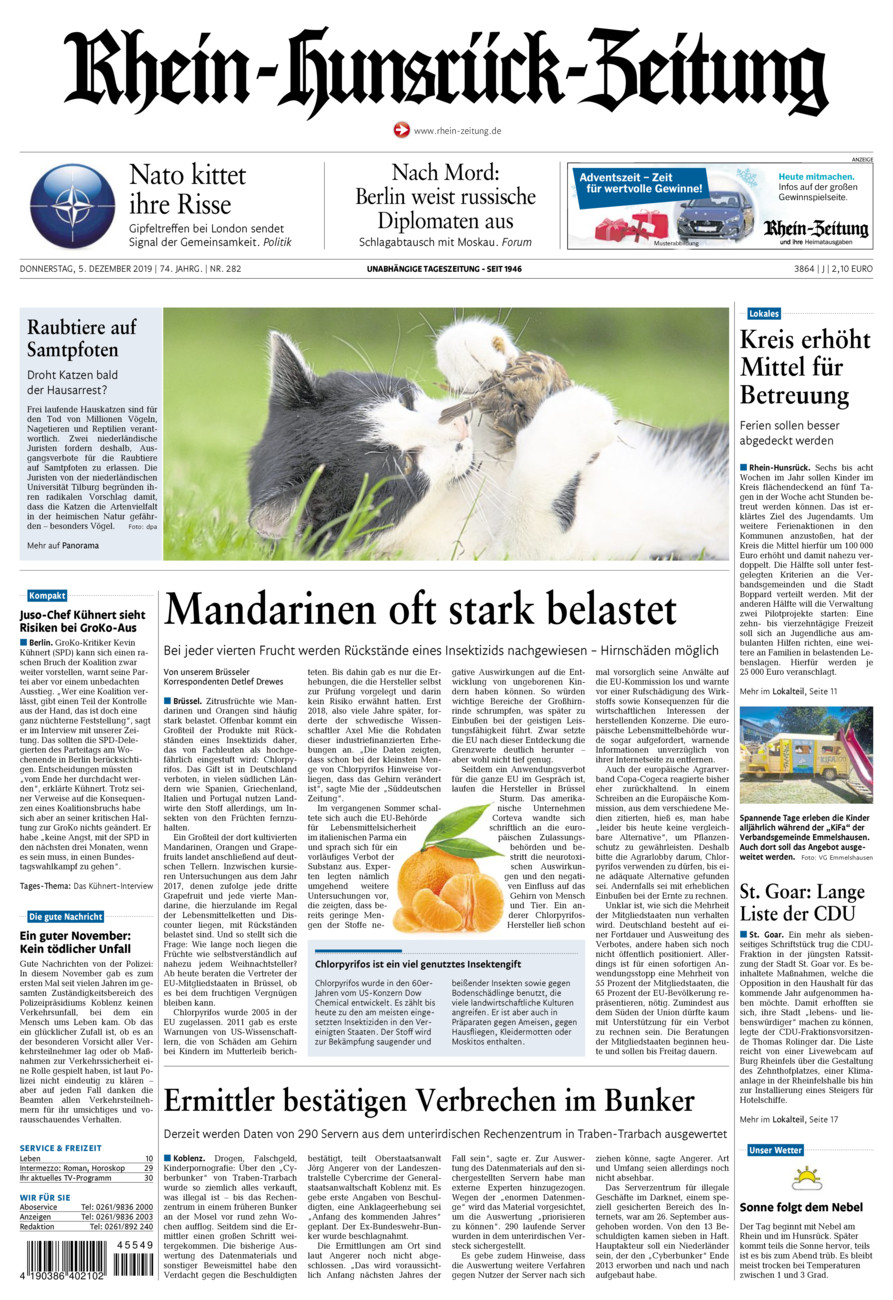 Rhein-Hunsrück-Zeitung vom Donnerstag, 05.12.2019
