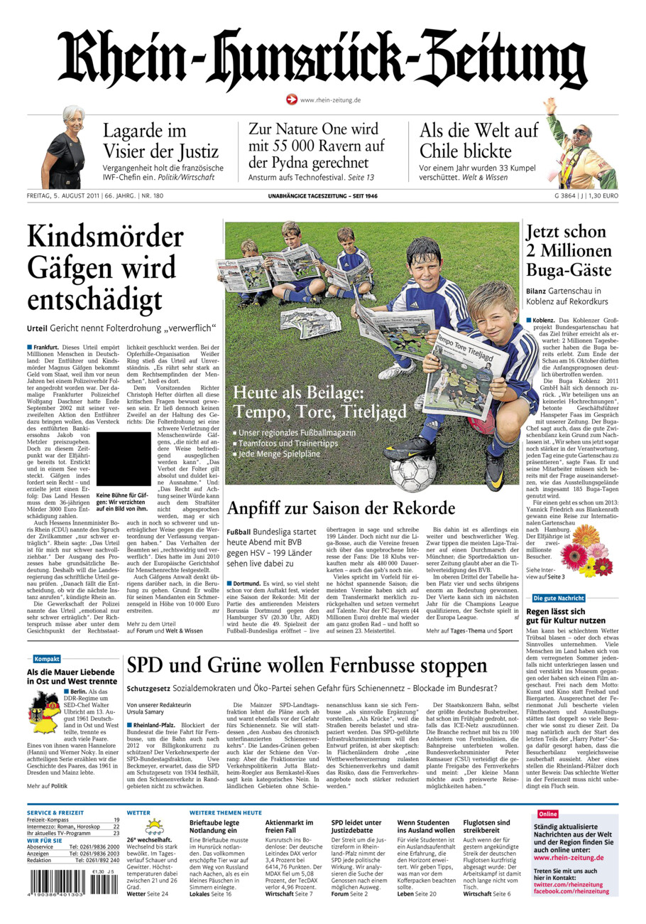 Rhein-Hunsrück-Zeitung vom Freitag, 05.08.2011