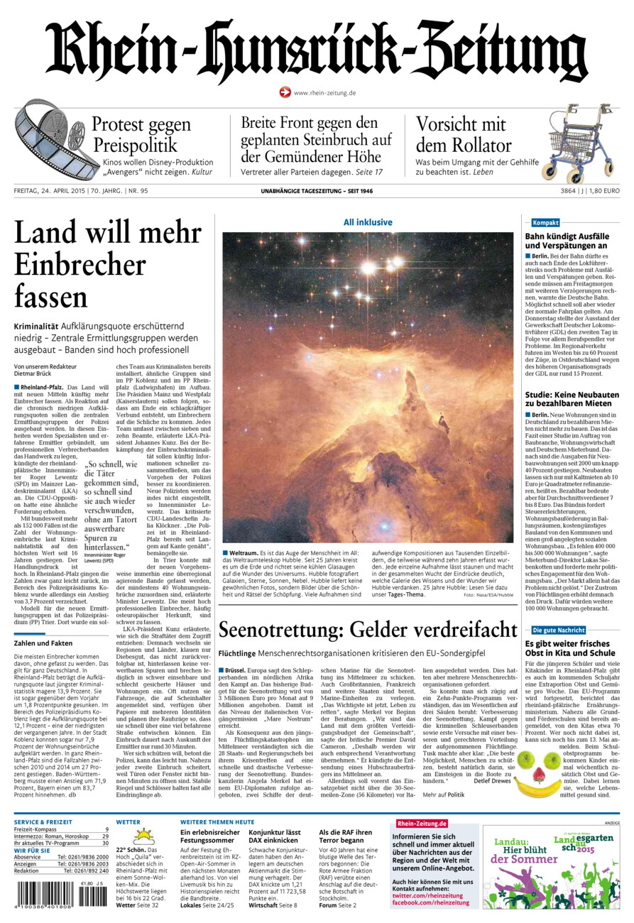 Rhein-Hunsrück-Zeitung vom Freitag, 24.04.2015
